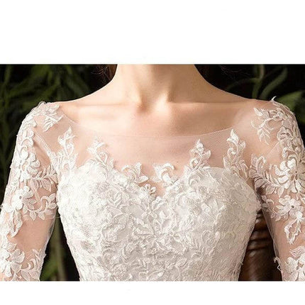 Wedding Dress Long Sleeve For Your Special Day Classic Look - white lace long-sleeve mid-waist bridal gown with sheer neckline