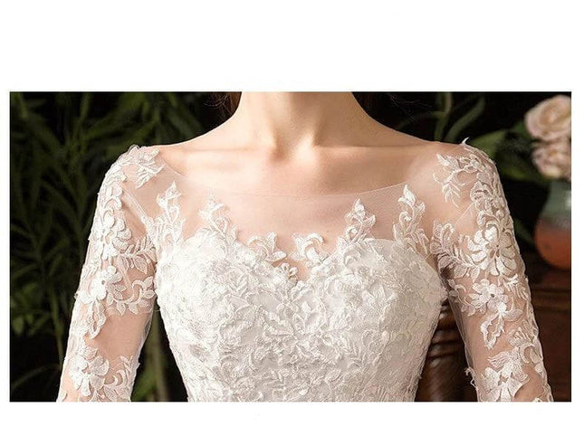 Wedding Dress Long Sleeve For Your Special Day Classic Look - white lace long-sleeve mid-waist bridal gown with sheer neckline