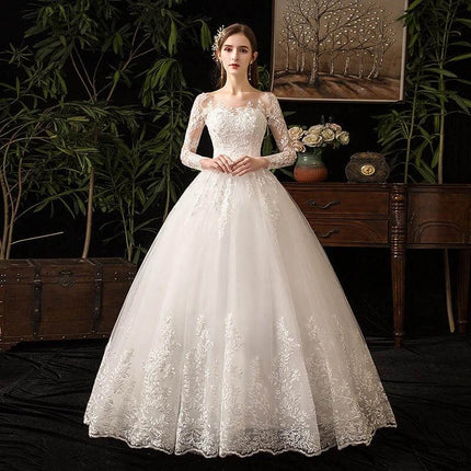 Wedding Dress Long Sleeve For Your Special Day Classic Look - white polyester mid-waist bridal gown with delicate lace long sleeves