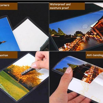 Clear Laminating Film For Photos And Documents 3 Inch Pack Of 100 showing laminated photo protection, waterproof, scratch prevention, anti-bending