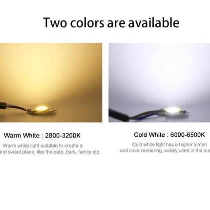COB LED DIY Downlight Chip 220V Smart IC For Spotlights showing warm white 2800-3200K and cold white 6000-6500K color temperature comparison