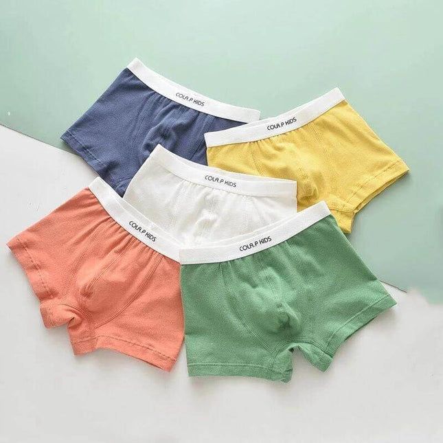 Cola Pear Boy's Solid Color Boxer For Everyday Wear - 5-pack boys cotton boxers in blue yellow white coral green