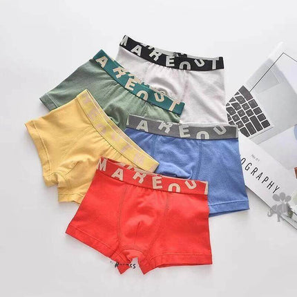 Cola Pear Boy's Solid Color Boxer For Everyday Wear - 5-pack 100% cotton boys boxers in red, blue, yellow, green, gray for school and sports