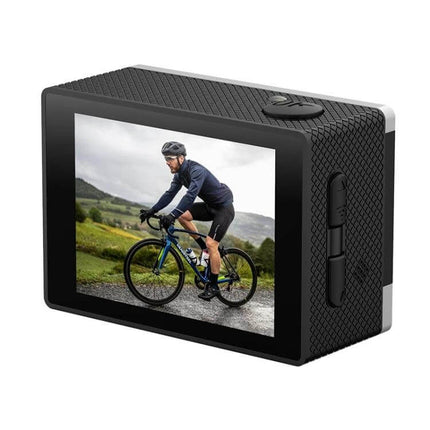 Compact 2.0 Inch IPS Screen Action Camera For Outdoor Use showing cyclist on 2.0-inch IPS display, 1080P 170° wide-angle outdoor recording