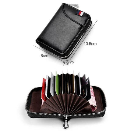 Leather Card Wallet With Zipper For Daily Use, Compact - black cattle leather compact card wallet with zipper pocket for coins and multiple card slots