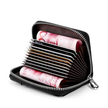 Leather Card Wallet With Zipper For Daily Use, Compact - black cattle leather zip card wallet holding cards and folded cash