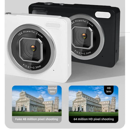Compact Digital Camera With 2.4 Inch Screen For Everyday Photos - white and black compact cameras with 2.4" HD display and 18x zoom