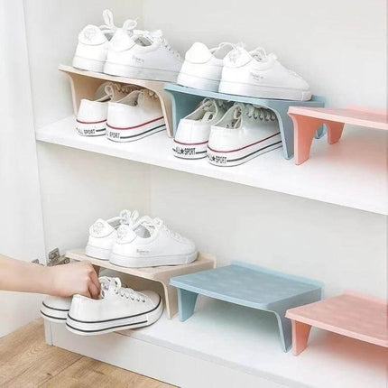 Household Storage Shoes Rack With Double Tray Organizer For Entryway compact thick PP double-level shoe storage in pastel colors for tidy entryway