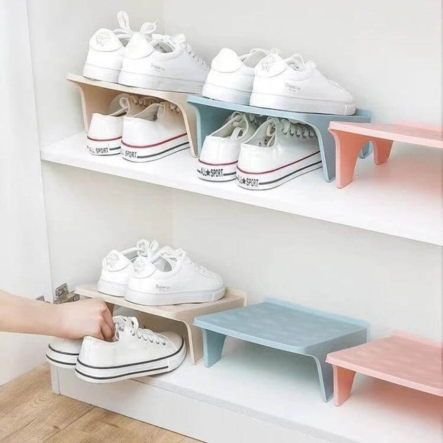 Household Storage Shoes Rack With Double Tray Organizer For Entryway compact thick PP double-level shoe storage in pastel colors for tidy entryway