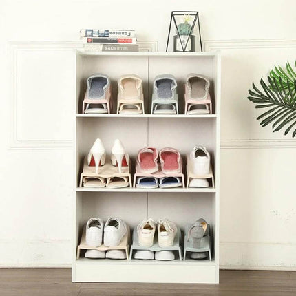 Household Storage Shoes Rack With Double Tray Organizer For Entryway compact white shoe organizer with double trays holding sandals and sneakers