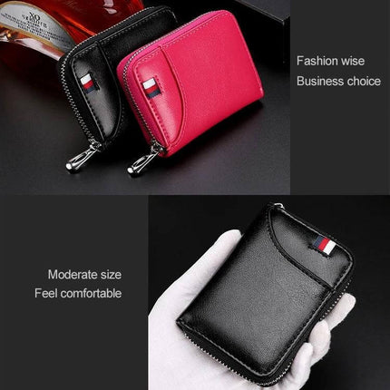 Leather Card Wallet With Zipper For Daily Use, Compact - compact cattle leather card wallet with zipper pocket for coins and IDs