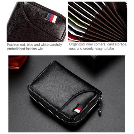 Leather Card Wallet With Zipper For Daily Use, Compact - compact black cattle leather card wallet with zipper pocket and multiple card slots