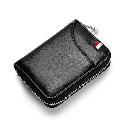 Leather Card Wallet With Zipper For Daily Use, Compact - black cattle leather zippered card wallet with coin pocket