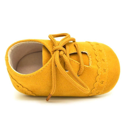 Baby Lace Soft Sole Shoes For 0 To 18 Months Cute Everyday Wear - mustard suede-look PU baby shoe with lace tie, soft anti-slip sole for daily wear