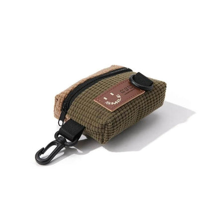 Corduroy Hanging Bag for Earphones Everyday Cycling Accessory compact olive corduroy pouch with zipper and keychain clip for cycling and commuting