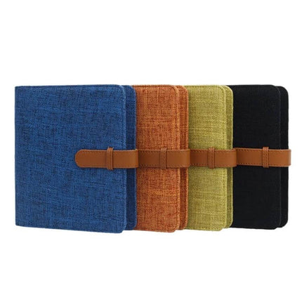 Cotton Linen Photo Album For 3 Inch Photos And Mini Cards - compact cotton linen cover with leather strap in blue, orange, green, black