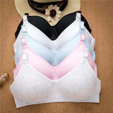 Cotton Wireless Teen Bra For School Everyday Underwear - soft 95% cotton wireless teen bras in grey, pink, blue, white and black with detachable double straps