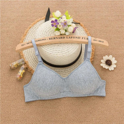 Cotton Wireless Teen Bra For School Everyday Underwear - gray 3/4 thin molded cup cotton blend wireless teen bra with detachable double straps