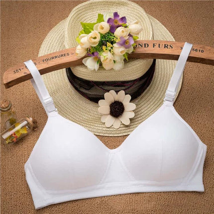 Cotton Wireless Teen Bra For School Everyday Underwear white 3/4 thin molded cup breathable cotton blend detachable straps adjustable rear buckle