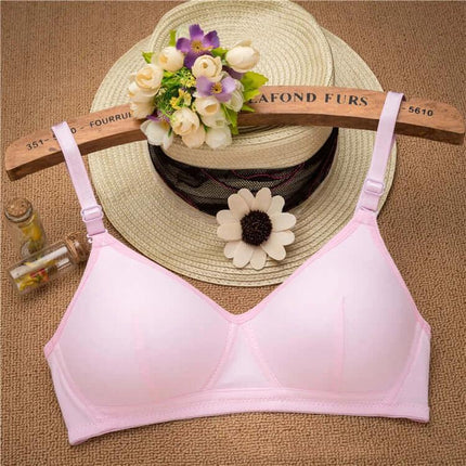 Cotton Wireless Teen Bra For School Everyday Underwear - light pink cotton wireless teen bra with detachable double shoulder strap and adjustable three-row buckle