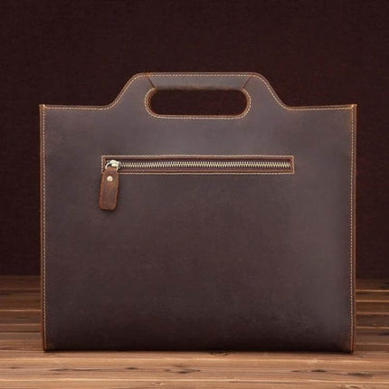 Leather Vintage Crossbody Bag For Work And Everyday Use - crazy horse leather slim brief with top handle and front zipper pocket