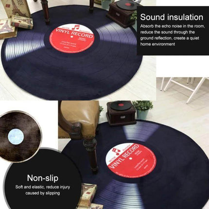 Creative Retro 3D CD Floor Mat Round Rug 60cm for Home Decor - round vinyl record style plush rug beside bed or chair, non-slip, soft