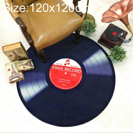Creative Retro 3D CD Floor Mat Round Rug 60cm for Home Decor - navy vinyl record round rug beside chair and gramophone