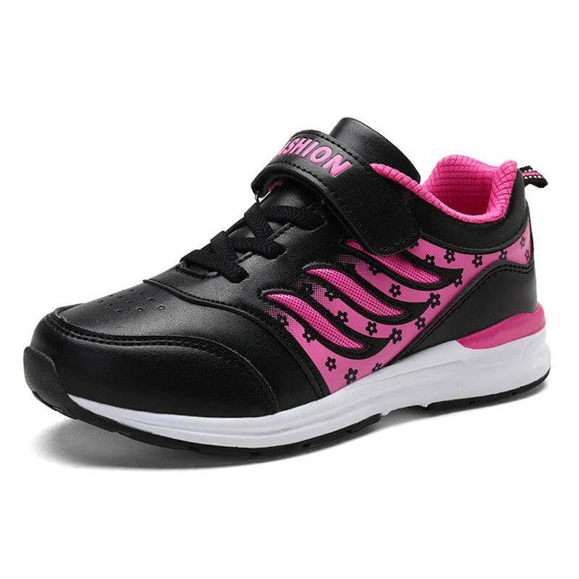 Cross-Border Pink Kids Soft Sole Sneakers For Everyday Play - black and pink artificial leather unisex kids sneaker with hook-and-loop strap and cushioned sole