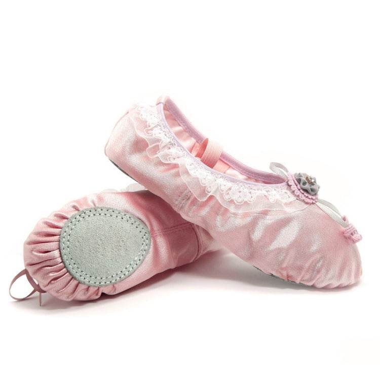 Crystal Satin Flower Decoration Dance Shoes Soft Sole 29 30