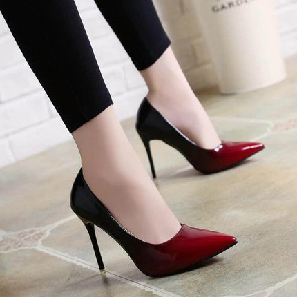 Gradient Stiletto High Heels With 8cm Heel For Evening in red-to-black gradient slip-on stilettos with rubber outsole