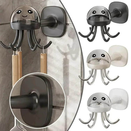 Six Claw 360 Degree Rotating Hook Rack For Kitchen Storage - octopus wall-mounted ABS hook rack with 6 claws, 360° rotation, adhesive no-drill installation