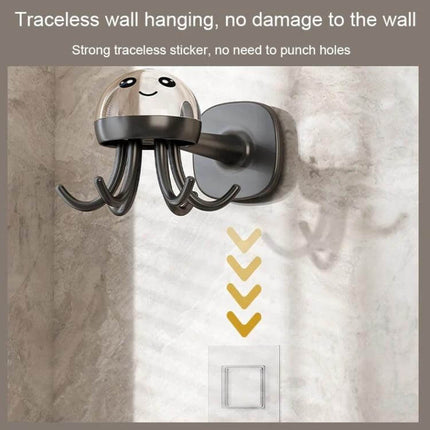 Six Claw 360 Degree Rotating Hook Rack For Kitchen Storage - wall-mounted octopus ABS hook rack with traceless adhesive, 6 rotating claws