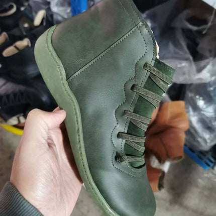 Women's Casual High Top Short Boots With Low Heel Round Toe green PU high top short boot with side zipper and low heel