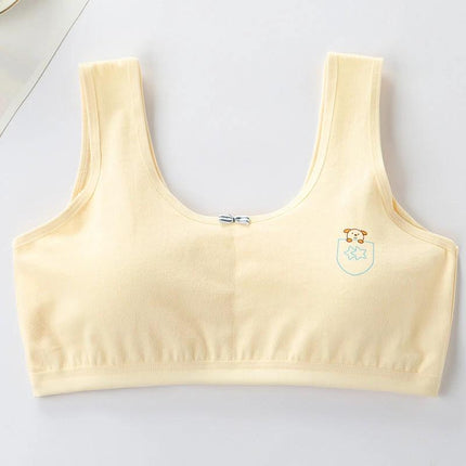 Comfortable Pure Cotton Bra for School-Aged Girls, Breathable Design - soft yellow tube-top style, no wire, breathable cotton for daily wear