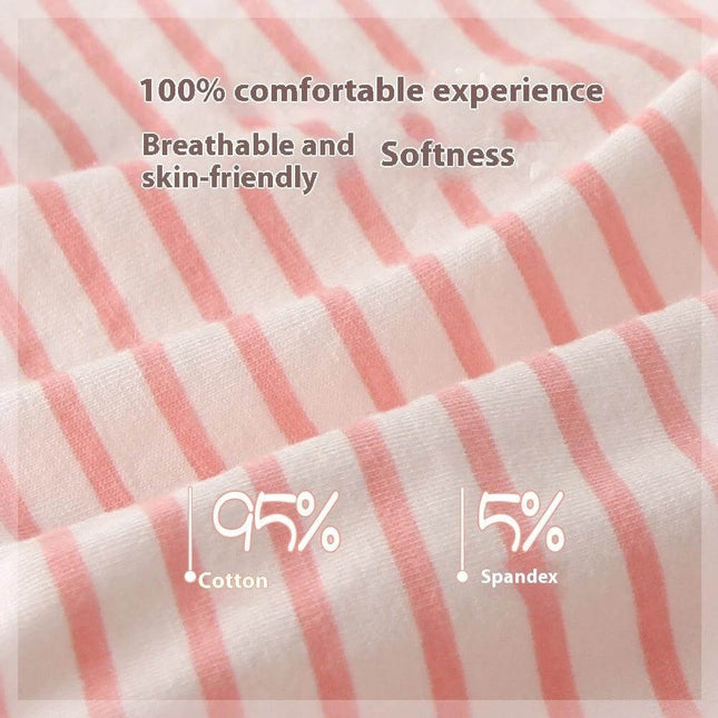 Comfortable Girls' Pure Cotton Cartoon Boxers in Four-Pack Set - closeup of pink striped cotton fabric showing softness, breathable 95% cotton 5% spandex