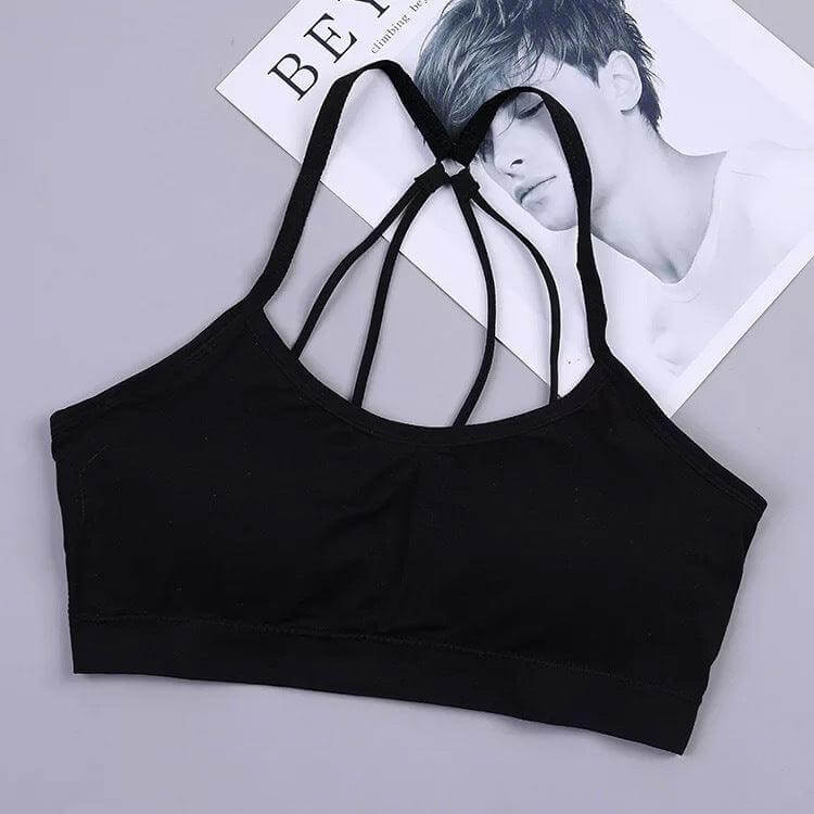 Black Wireless Nylon Tube Top Bra for Girls with Strappy Back Design