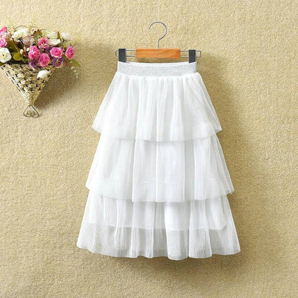 Cotton Korean Style Summer Skirt for Young Girls, Sizes for 90-150cm - white tiered half-length breathable cotton skirt for toddlers to pre-teens