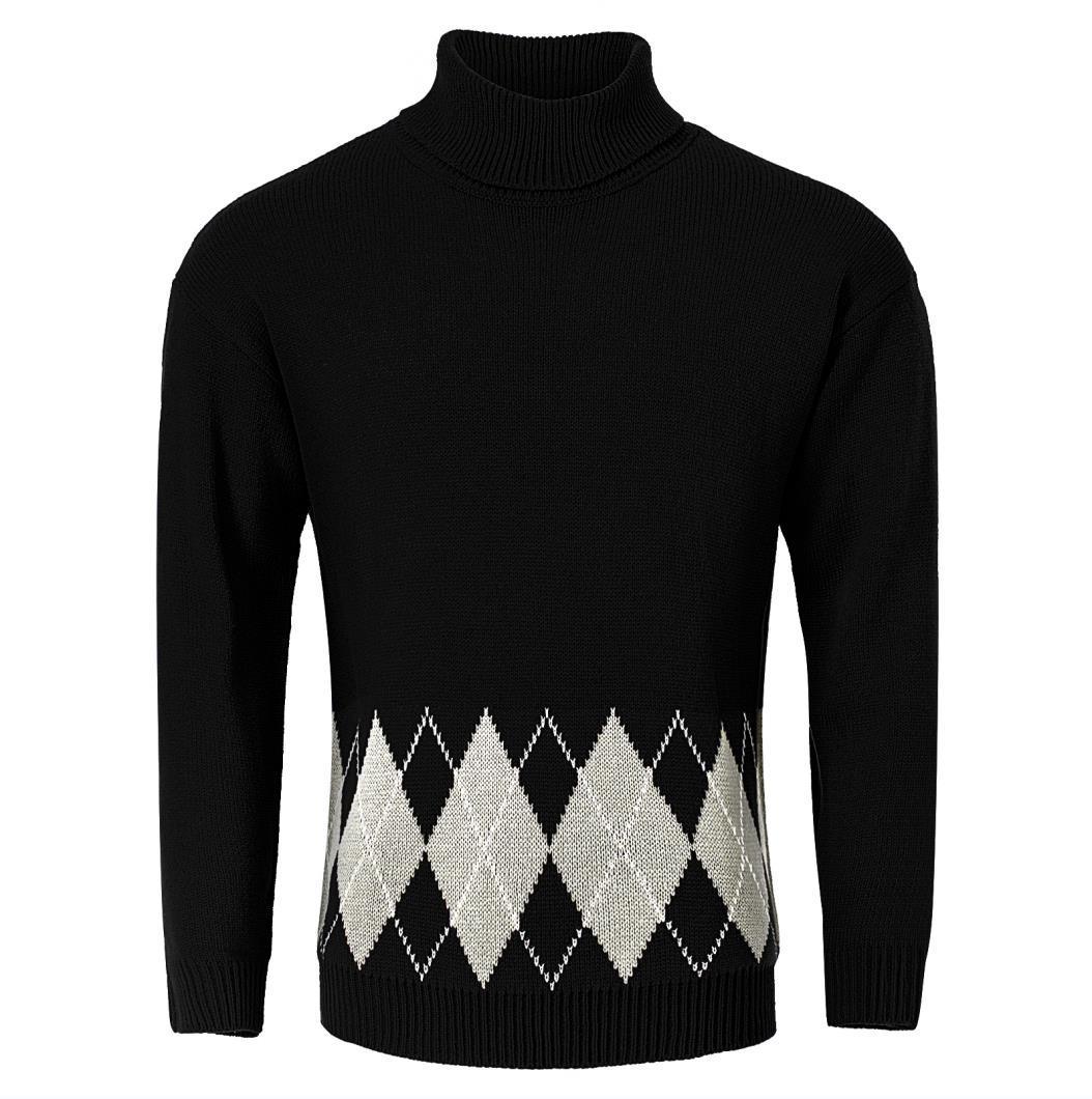 Men's Retro Argyle Turtleneck Sweater