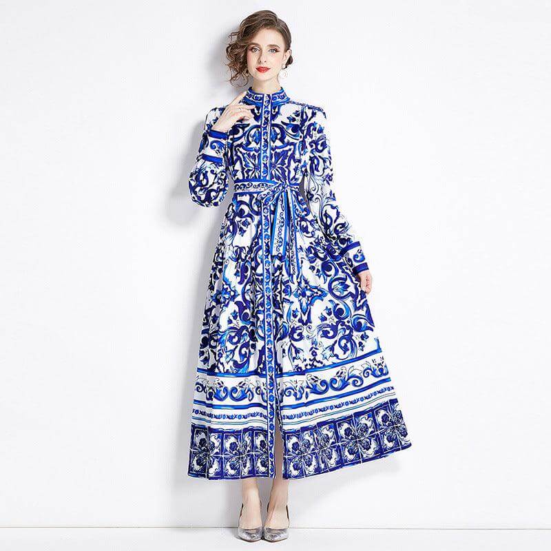 Elegant Long Sleeve Swing Dress with Unique Prints