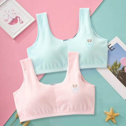 Comfortable Pure Cotton Bra for School-Aged Girls, Breathable Design - pastel pink and mint tube-top style cotton bras without steel rings, breathable fit