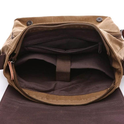 Versatile Canvas Shoulder Messenger Bag For Daily Commute Dark Blue - open interior showing multiple organized pockets and durable canvas lining