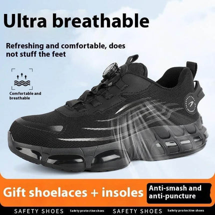 Flyknit Safety Work Shoes With Puncture Resistant Toe black breathable TPU Flyknit work shoe with anti-smash and anti-puncture protection