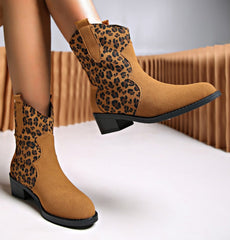 Leopard Suede Block Heel Boots