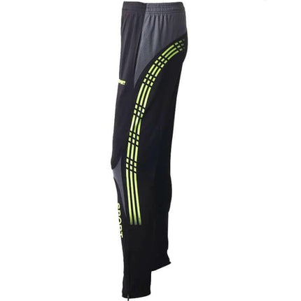 Dema Men's Straight Leg Leisure Pants for Running and Casual Wear - black straight-leg polyester running pants with yellow stripe detail