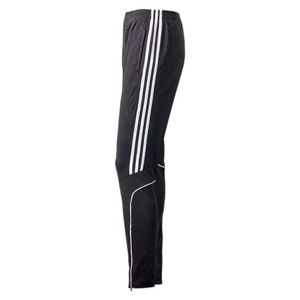 Dema Men's Straight Leg Leisure Pants for Running and Casual Wear - black polyester track pants with side stripes, straight cut and zip ankle