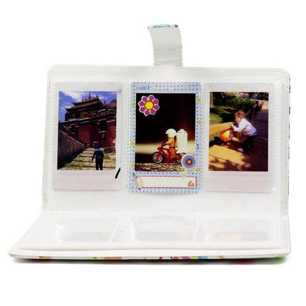 Dessert Pattern 3-Inch Mini Photo Album, PU DIY Insert, 32 Pages open showing three 3-inch photos in PU cover with dessert-pattern design for gifts and travel