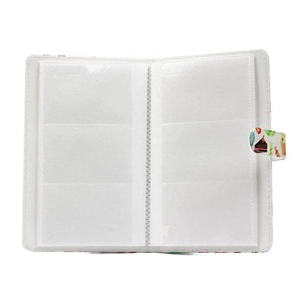 Dessert Pattern 3-Inch Mini Photo Album, PU DIY Insert, 32 Pages open to show clear sleeves holding 3-inch photos, compact dessert-pattern PU cover