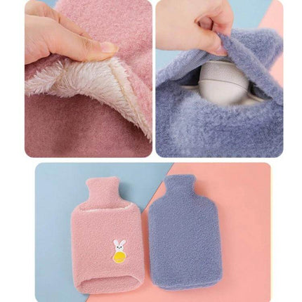 Detachable Rubber Hot Water Bottle Cover 2000ml Pink Rabbit soft removable velvet lining pink rabbit pattern 32x19cm cozy cotton-spandex shell