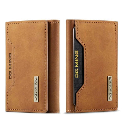 DG.MING Leather 3-Fold Card Bag for Everyday Essentials brown genuine leather compact card wallet with metal logo