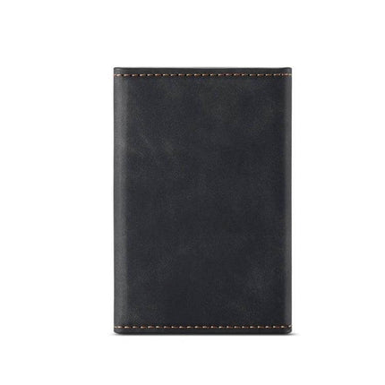 DG.MING Leather 3-Fold Card Bag for Everyday Essentials in black genuine leather with stitched edges, slim compact card wallet
